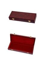Red case with gilded locks. Box for an expensive gift. Luxury packaging isolate on a white background. photo