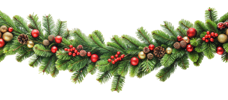 festivo guirnalda con rojo y oro decoraciones, cortar fuera - valores . png