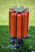 Traps machine for shooting-ground training. Automatic machine machine for launching clay pigeons. photo