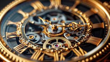Intricate Detls of a Vintage Mechanical Watch Movement in CloseUp View photo