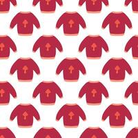 Seamless pattern. Autumn pink sweater with mushroom design. Cozy fall background. flat illustration. vector