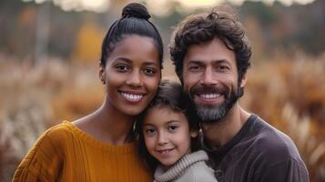 Smiling Multiracial Family Enjoying an Autumn Day in a Golden Field photo
