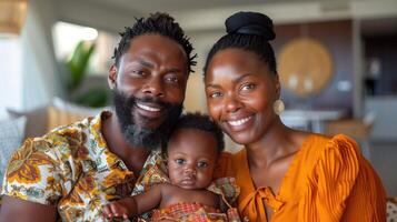 Smiling Family of Three Enjoying Quality Time Indoors During the Day photo