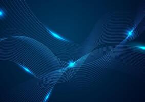 Blue glowing wavy dotted lines abstract background vector