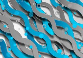 Blue grey waves and circles abstract geometric background vector