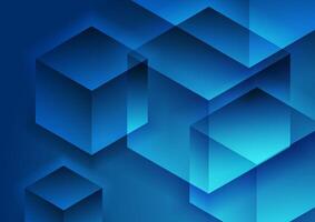 Abstract tech geometric background with blue 3d cubes vector