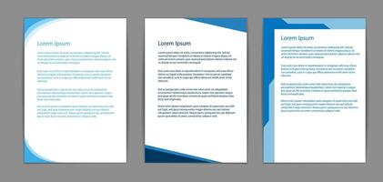 Three blue-themed document templates featuring Lorem Ipsum text. Modern and clean design on a gray background. Concept of document design templates, mockup a4 vector