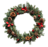 Festive holiday wreath with pinecones and berries, cut out - stock . png