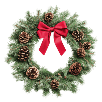 Navidad guirnalda con piñas y rojo arco, cortar fuera - valores . png