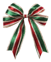 Festive red and green ribbon bow for decorations, cut out - stock . png