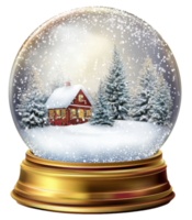 Winter scene inside a snow globe with cabin, cut out - stock . png