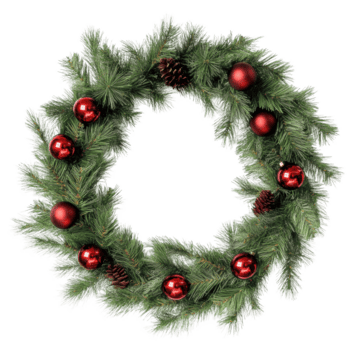 fiesta guirnalda con rojo adornos y piñas, cortar fuera - valores . png