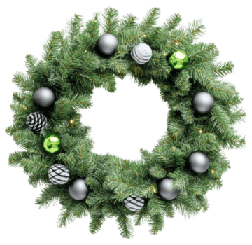 Navidad guirnalda con verde y plata decoraciones, cortar fuera - valores . png