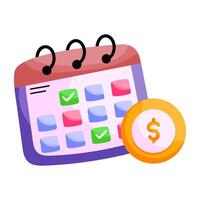 sticker of money with calendar, flat design of payment day vector