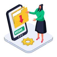 An isometric design illustration of download folder vector