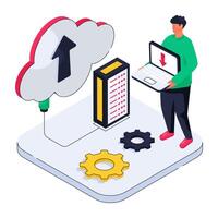 A trendy design illustration of cloud server upload vector