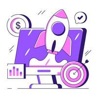An flat design illustration of system launch vector