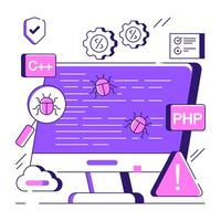 Virus under magnifying glass, debugging illustration vector