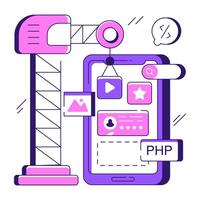 Editable design illustration of mobile app construction vector