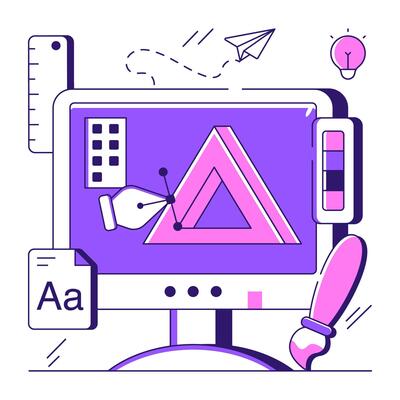 Pen with nodes on web page, bezier tool illustration