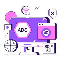 A flat design illustration of no ads vector