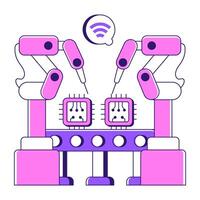 Conceptual flat design icon of microchip production line vector