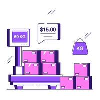 Conceptual flat design illustration of parcel weighing vector