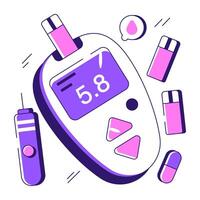 Sugar test machine illustration, flat design of glucometer vector