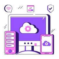 Conceptual flat design illustration of cloud setting vector