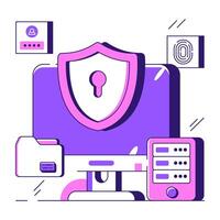 Monitor with shield showcasing system security illustration vector