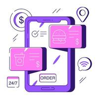 An flat design illustration of mobile food order vector