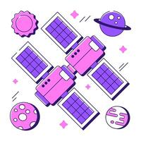 A flat design illustration of space station vector