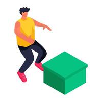 An isometric design illustration of box jump workout vector