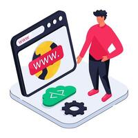 A isometric design illustration of web browser vector