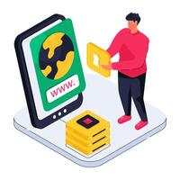 A isometric design illustration of mobile browser vector