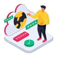 A isometric design illustration of cloud browser vector
