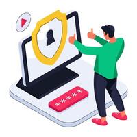 An isometric design illustration of computer security vector