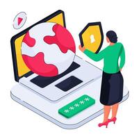 isometric design illustration of system security vector