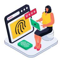 An isometric design illustration of web fingerprint vector