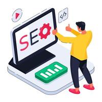 Conceptual isometric design illustration of search engine optimization vector
