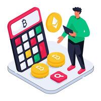 Btc with cruncher denoting concept of bitcoin calculation vector