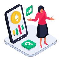 Mobile Ethereum Chart illustration in isometric design isolated on white background vector