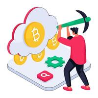 A perfect design illustration of cloud bitcoin mining vector