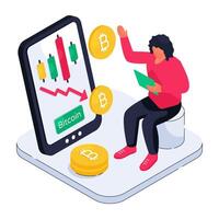 Downward arrows with btc symbolizing concept of bitcoin loss vector