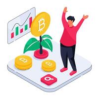 Bitcoin plant growth illustration in editable design vector