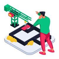 An isometric design illustration of brick lifting vector