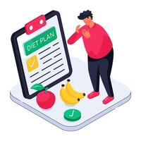 Conceptual isometric design illustration of diet chart vector