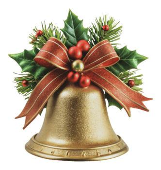 festivo oro campana adornado con acebo y cinta, cortar fuera - valores . png