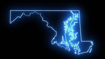 map of the state of Maryland in the united states with a blue glowing neon effect video