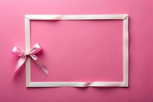 White ribbon tape with a rectangle with pink background for your presentation background photo
